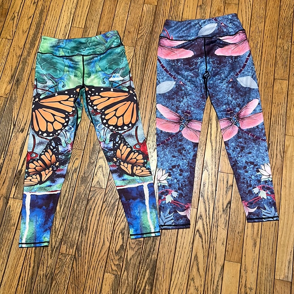 Butterfly & Dragonfly Leggings sz M Like New Lotus Leggings Sport